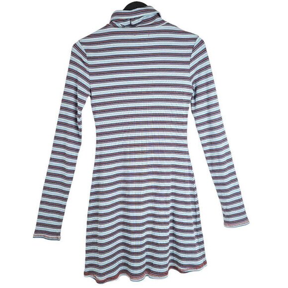 NWT BDG Grey Blue Turtleneck Striped 90s Y2K Ribbed Knit Long Sleeve Mini Dress - Picture 4 of 7